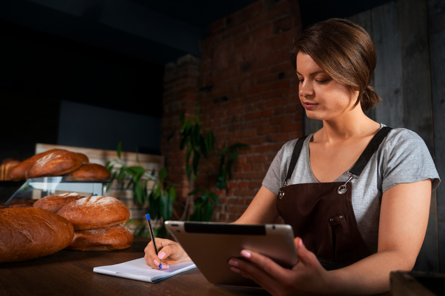 female baker shop with tablet taking online orders using Smart Booking Management